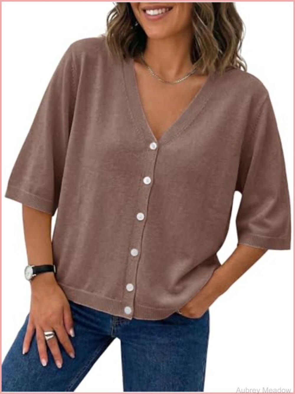 Women's Lightweight Short Sleeve V-Neck Button Down Cardigan